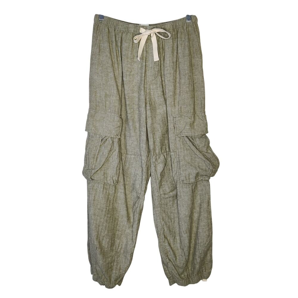 BDG Urban Outfitters Linen Cocoon Slouchy Barrel Leg Cargo Pants Medium Green